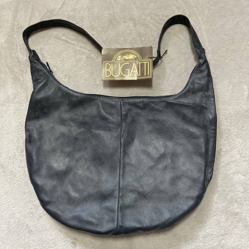 VTG Bugatti Genuine Leather Hobo Shoulder Bag Gray NWT Slouchy Minimalist USA